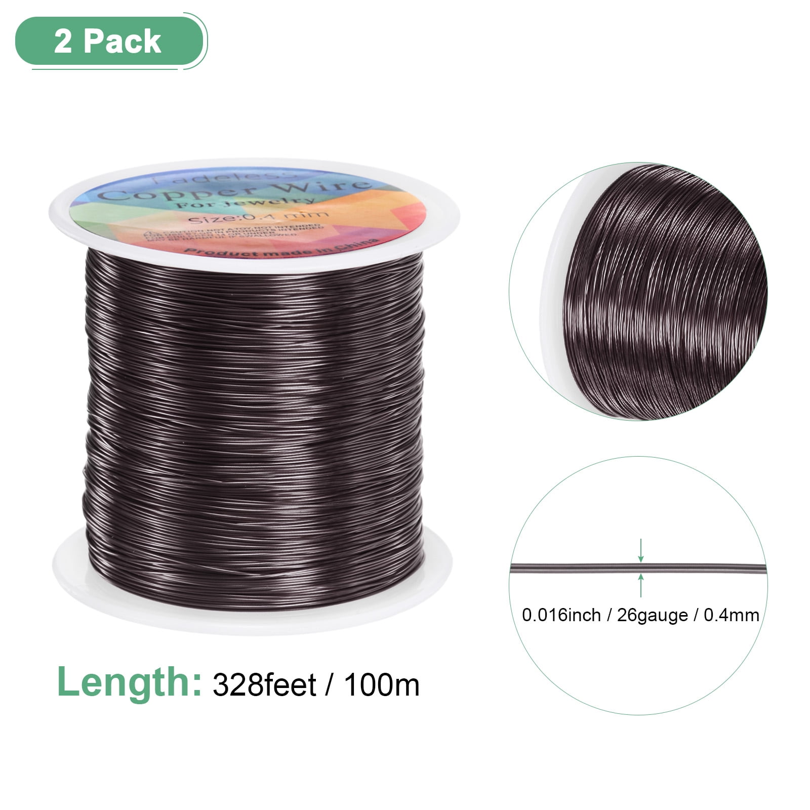Uxcell 2 Rolls 0.4mm Jewelry Wire 26 Gauge 328FT Copper Beading Wire Jewelry Making Planting Weaving DIY 100M Metallic Black