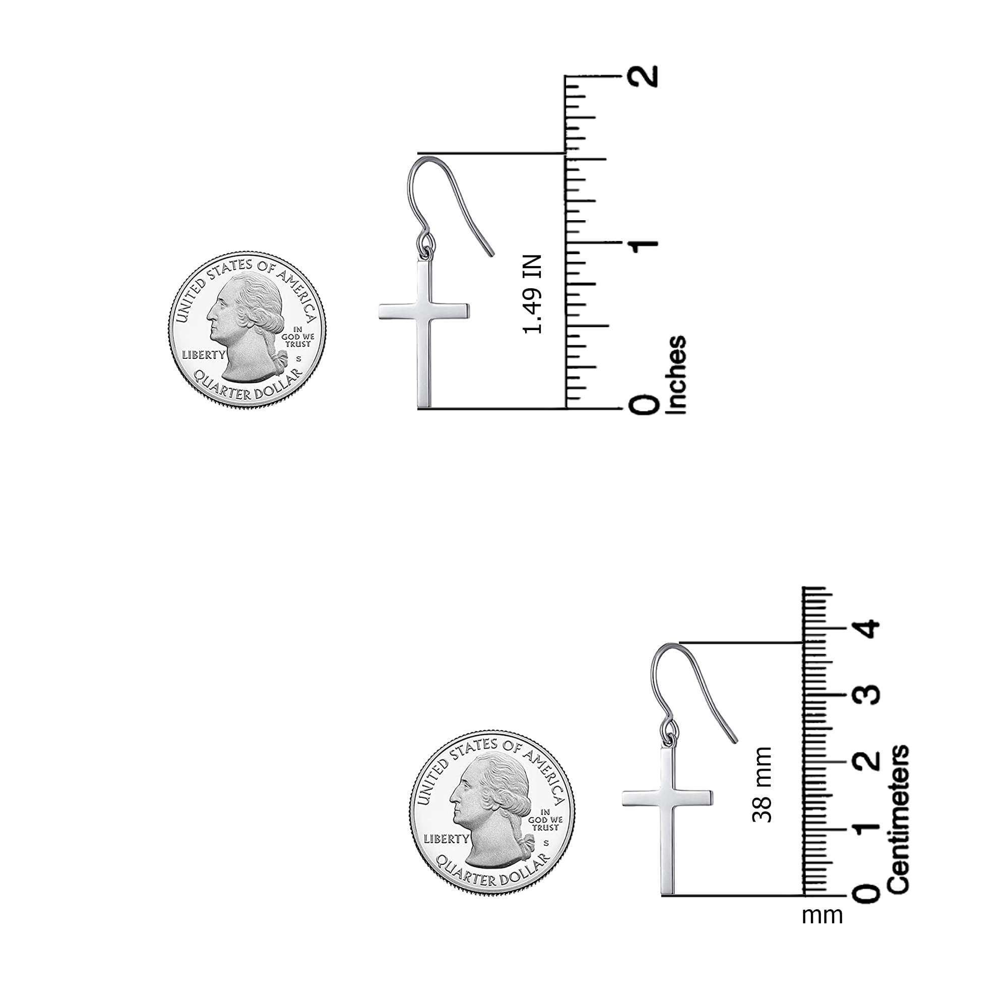 LeCalla 925 Sterling Silver Jewelry Cross Shaped Drop Dangler Earrings for Women and Teen 38MM