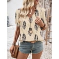 thumbnail image 5 of UZMOG Boho Tops for Women, Summer V-Neck Tie Front Peasant Blouses Casual Puff Sleeve Loose-Fit Flowy Shirts Beach Vacation, 5 of 7