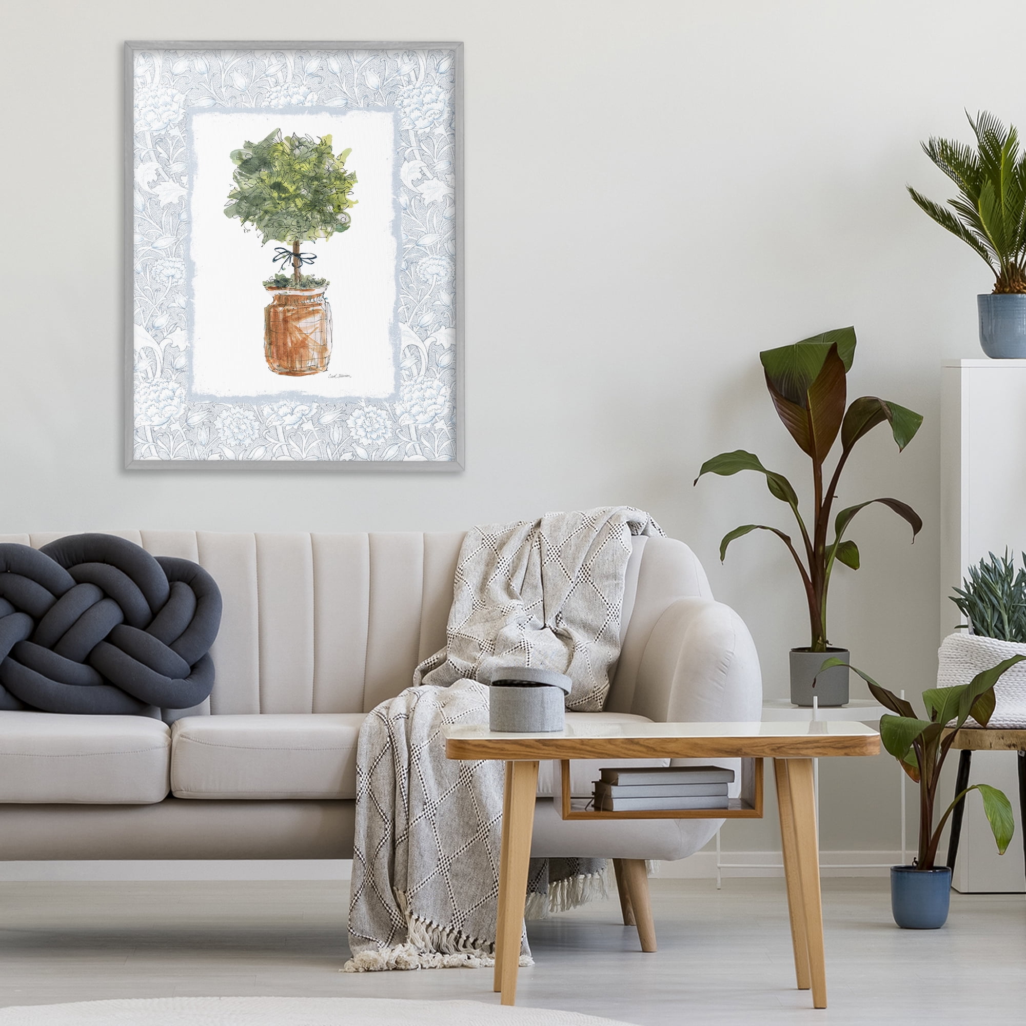 Stupell Industries Potted Topiary with Ribbon Gray Framed Giclee Art, design by Carol Robinson