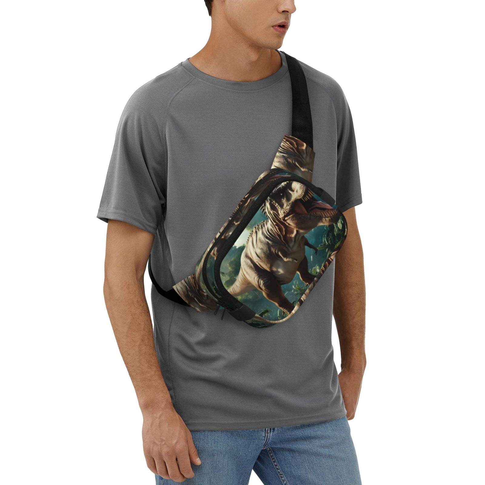 Picia Green Forest Dinosaur Print Square Double-Layer Waist Bag Mini Adjustable Waist Belt Bag Exercise Running Travel Hiking