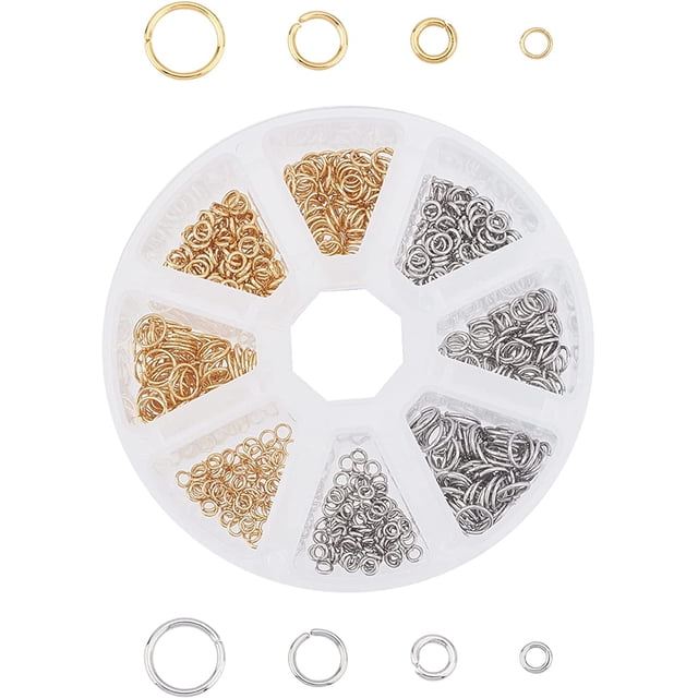 800pcs 8 Sizes Close but Unsoldered Jumps Rings Metal Connector O Rings Stainless Steel Jump Rings Connectors for DIY Jewelry Making Golden & Stainless Steel Color