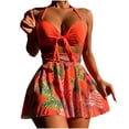 thumbnail image 1 of Daisyyozoid Womens Swimwear Clearance Printed High Waisted Split Three-piece Set, 1 of 3