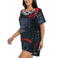 thumbnail image 2 of Susaid Red Black Eastern Panda Warrior Print Women's Pajama Set, Button-Up Sleepwear with Elastic Waist Shorts, Perfect for Lounging, Yoga, Beach, and Casual Wear-X-Large, 2 of 7