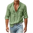 thumbnail image 2 of COSFO Faux Linen Mens Button Down Shirts Long Sleeve Casual Shirts Collared with Pocket Solid Work Classic Fit Shirts for Men, 2 of 8