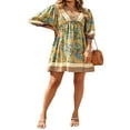 thumbnail image 4 of AMERTEER Femmes Boho Robe Imprimé Bohème Vintage Imprimé Floral Robes Ethnique Style Plage Robe à Manches Longues Robe Décontractée Rouge Bleu Jaune M, 4 of 4