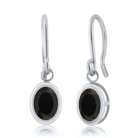 Dangling Onyx Earrings - 1.36 Ct Oval Black Onyx 925 Sterling Silver French Wire Dangling Earrings