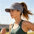 thumbnail image 2 of Womens Hollow Top Visor Wide Large Brim UV 50+ Protection for Women Lightweight Pleated Summer Beach Sports Pony Tail Sunblock Cap Hat, 2 of 6