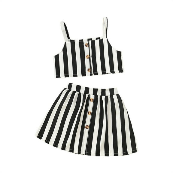 Kids Toddler Baby Girls Summer Set Sleeveless Tops Striped Skirt Outfits Set