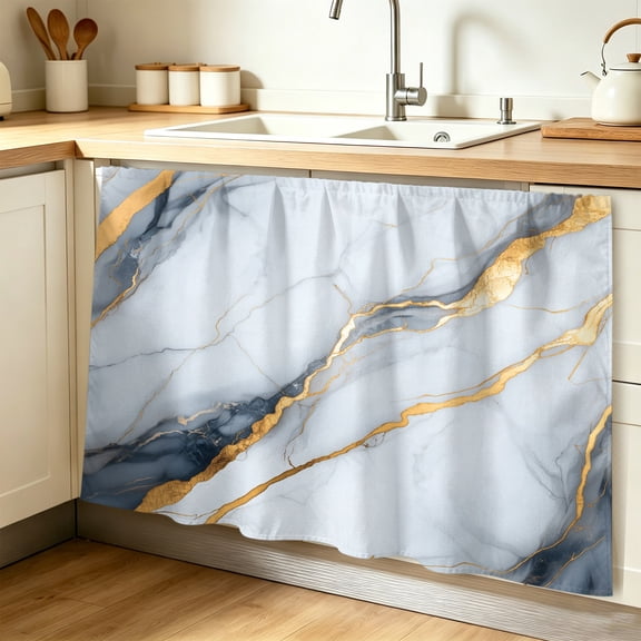 Gray Marble Cabinet Curtain 32"Wx55"L, Dustproof Pantry Door Curtain with Self Adhesive Tape, Modern Ink Painting Art Abstract Tall Storage Cover Privacy Drape for Bathroom Kitchen Laundry Room