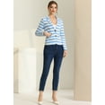 thumbnail image 2 of Blazer a rayas con cierre de botón y bolsillo con solapa con muesca para mujer Azul Claro XS, 2 of 6