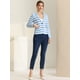 thumbnail image 2 of Blazer a rayas con cierre de botón y bolsillo con solapa con muesca para mujer Azul Claro S, 2 of 6