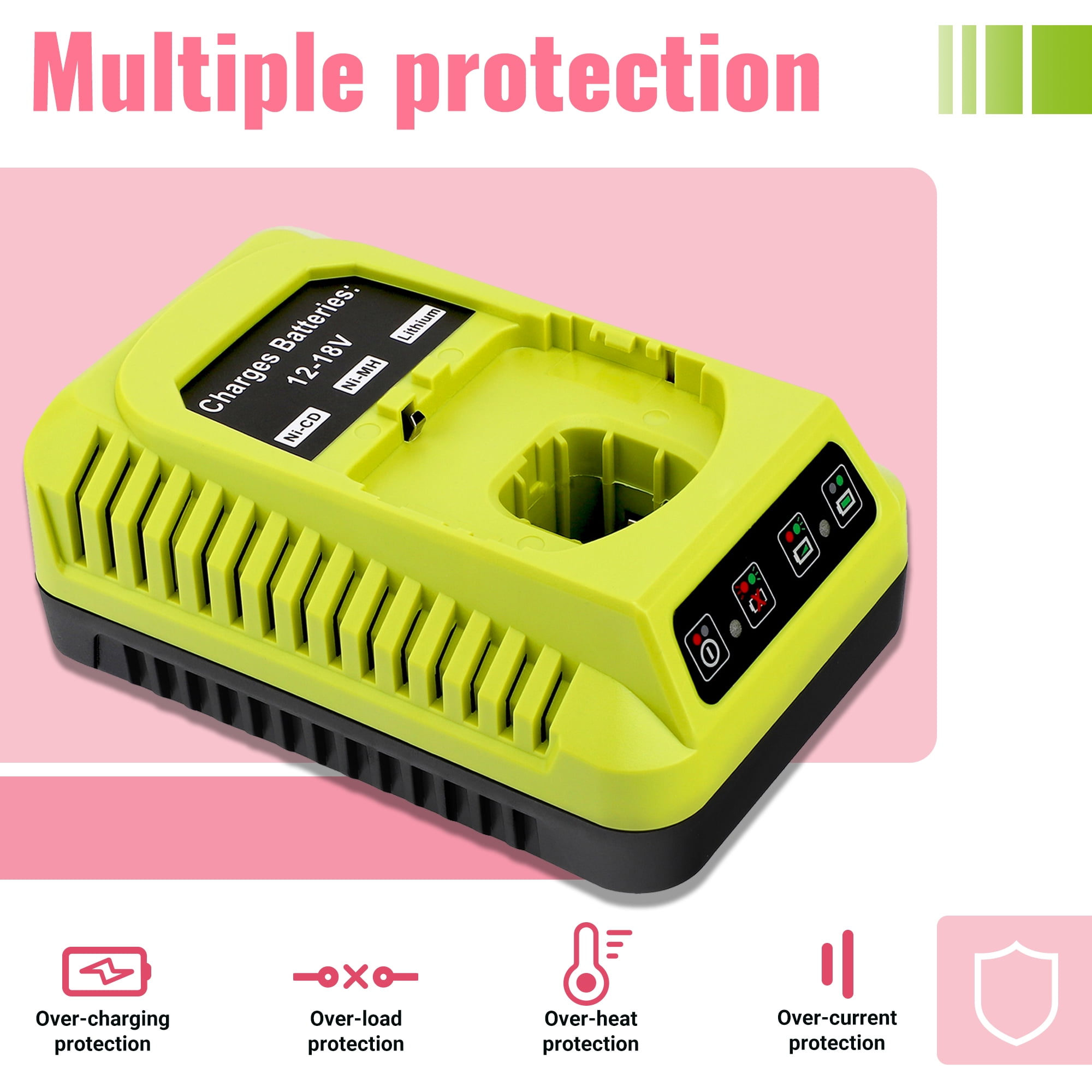 PGENDAR Ryobi 12V-18V Charger for Ryobi One+ Lithium Ni-Cad Ni-Mh Battery P102 P108 P189 P197 P103 P105 P107 P190 P191 PBP002 PBP005