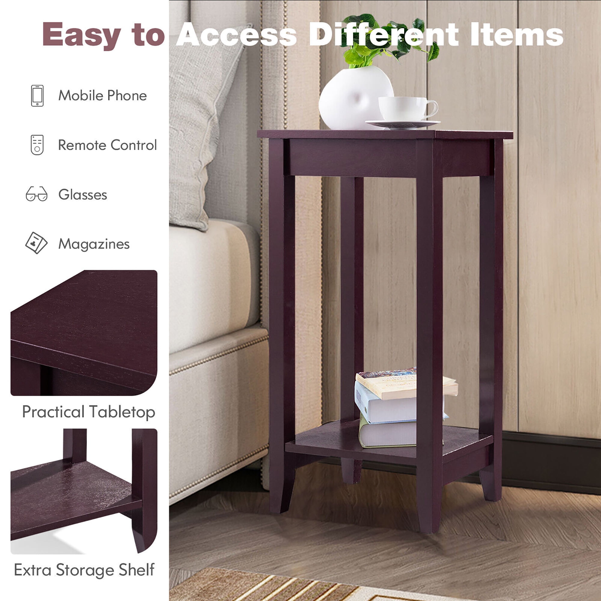 Costway Tall End Table Coffee Stand Night Side Nightstand Accent