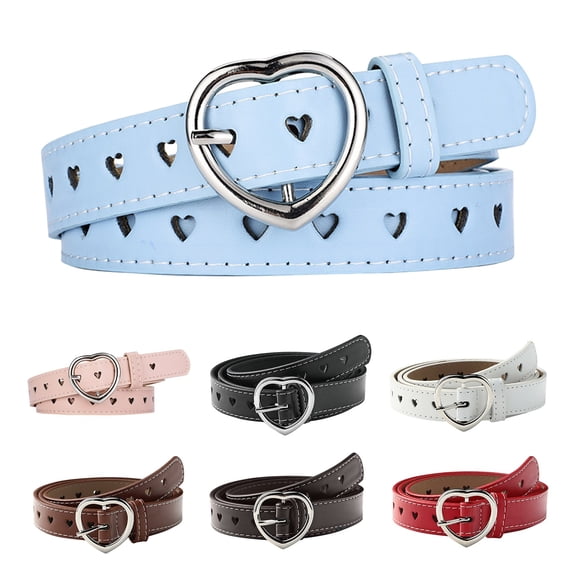 Chroia Women's Korean Fashion Love Buckle Belt Heart Shaped Hollow Full Hole Decor Waist Belt