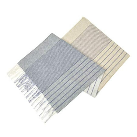 New Brooks Brothers Men's 100% Cashmere Striped Rectangle Scarf (Ivory/Blue)