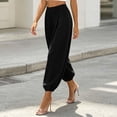 thumbnail image 6 of Lumtrix Cotton Linen Harem Pants Women Balloon Trouser Wide Leg Baggy Pants | Drawstring Elastic Waist Lantern Pants With Pockets Black M, 6 of 7