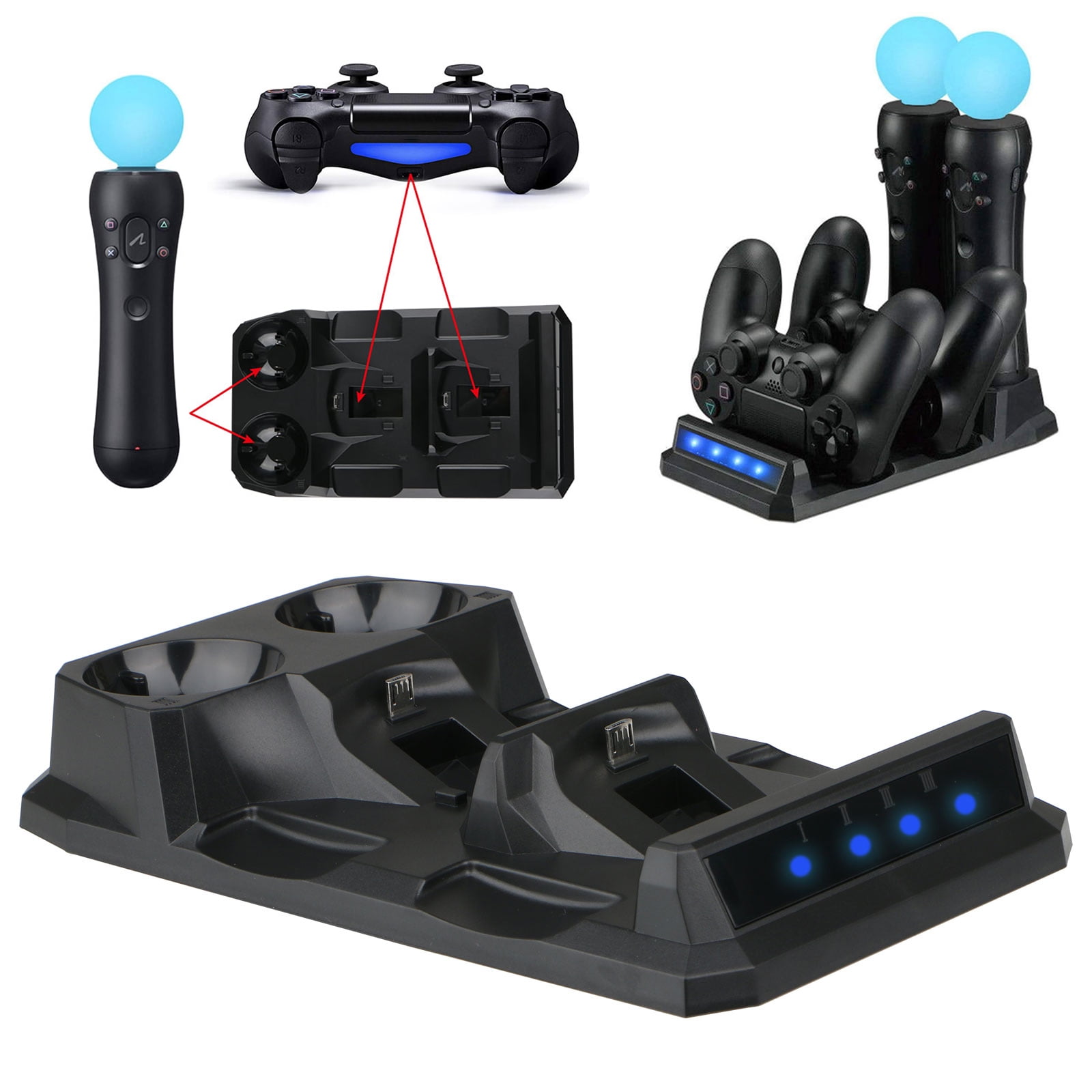 leidersty USB Charging Dock Station for Playstation 4 PS4 Slim Pro PS VR PS Move Accessories,Black 