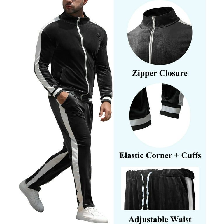 BUYJYA Men's Velour Tracksuit Set Velvet Sweatsuit Jogging Suits Full Zip  Casual Jackets Pants 2 piece Warm Outfit Athletic Workout