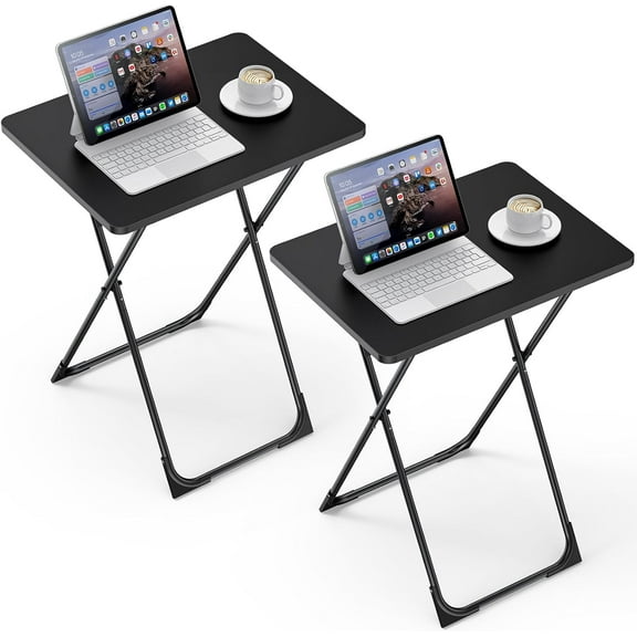 TV Tray - Foldable TV Trays Set of 2 with Corner Stabilizers, Waterproof & Scratch-Resistant TV Dinner Tray Table for Living Room, Bedroom, Office, Picnic, 16.9"×13.0"×24.2", Black