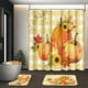 thumbnail image 1 of Juego de cortina de ducha con diseño de calabaza otoñal, tapa de inodoro y alfombrillas antideslizantes, 4 piezas de cortinas de ducha con hojas de arce para baño, decoración vintage de cuadros de, 1 of 7