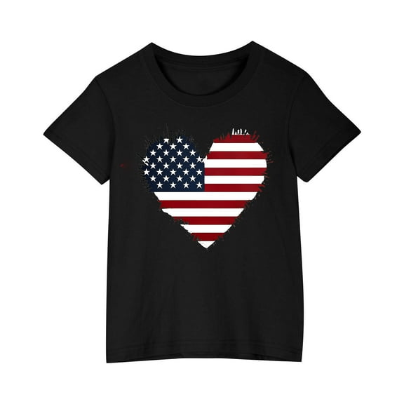 ZACPNCV Girls 4th of July T-Shirt USA Tees Stars Crew Neck Short Sleeve Striped Shirts Kids Flag Clothes Black 7-8 Years