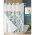 thumbnail image 2 of No Hook Shower Curtain with Snap in Liner, Vintage Abstract Ethnic Style Persian Flowers Blue Hotel Shower Curtains for Bathroom, Washable Shower Curtain Liner Set with Mesh Top Window, 60"x72", 2 of 6