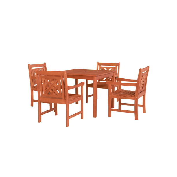 5 Piece Brown Natural Wood Finish, Outdoor Furniture Finish