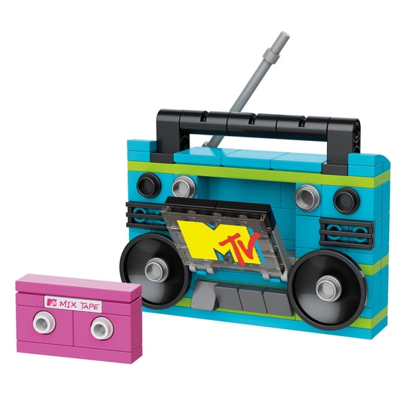 Brickcraft MTV Retro Builds: Blue Boom Box Brick Building Kit (96-Piece Set), Nostalgic Home Décor Display, Creative Building Toy, Unique Collectible Gift Idea for Men or Women