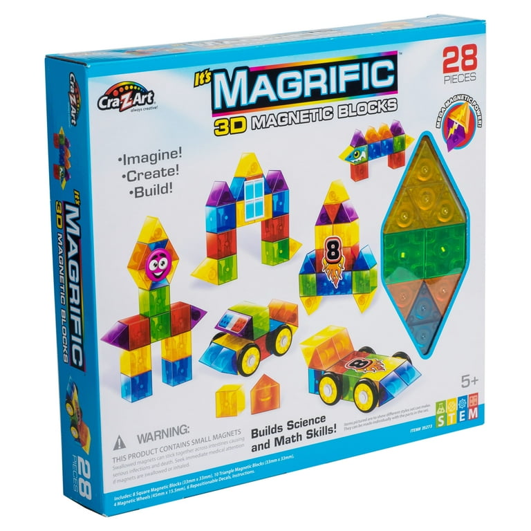 Cra-Z-Art Magrific 28 Piece Multicolor 3D Magnetic Tile Toy, Build
