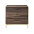 thumbnail image 2 of Shelby Walnut Gold Side Table - 3 Drawers, T-Bar Handle in Gold, Stainless Steel Brushed Finish Base, 2 of 10