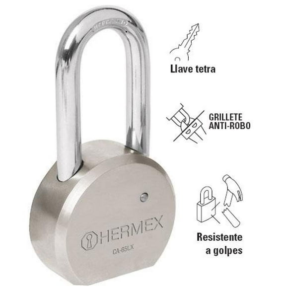CANDADO ACERO 65 mm LARGO TETRA HERMEX 43339 Hermex CA-65LX