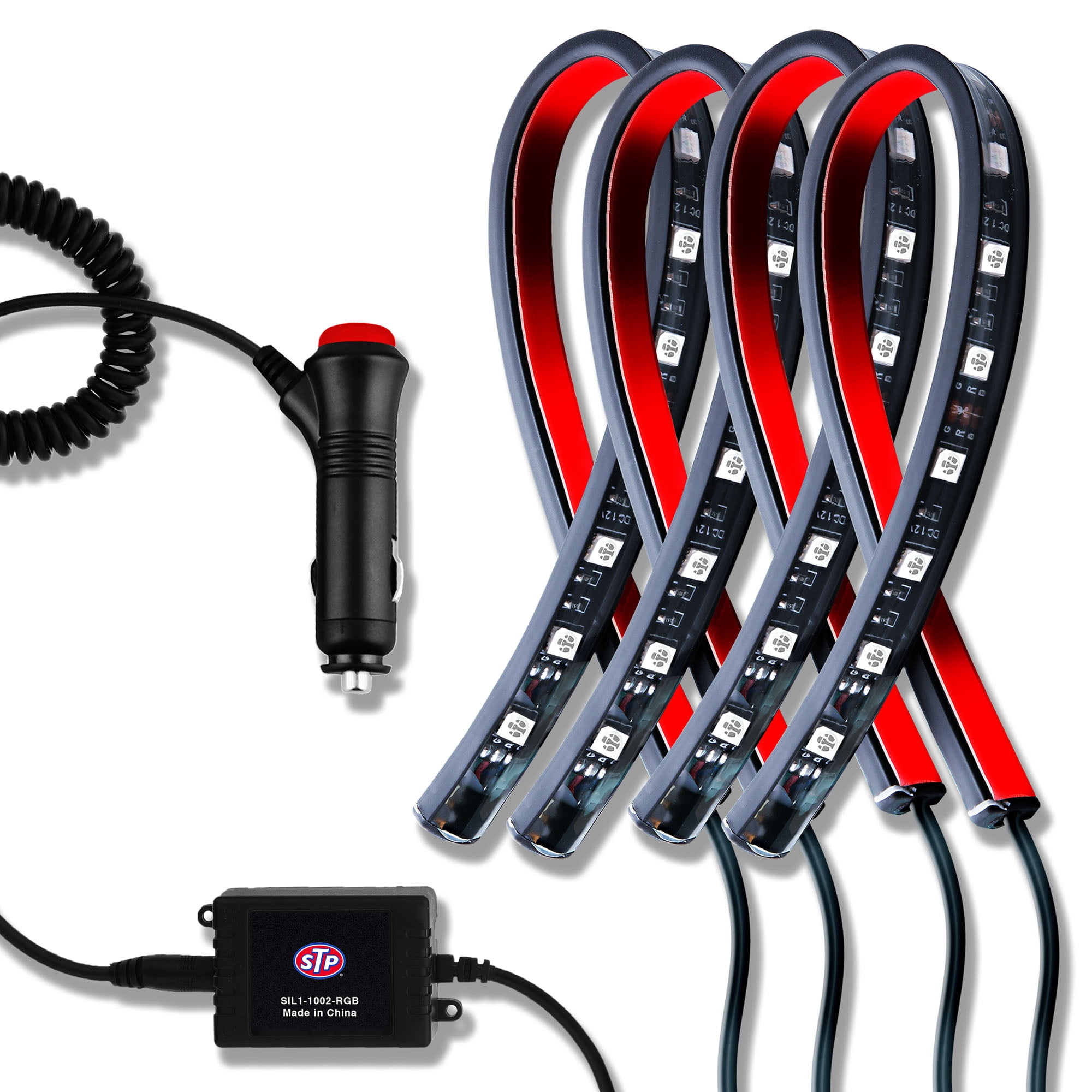 STP Car Interior Light Strips, 16 Colors, Flash/Music Modes, Bluetooth Support, 4-Pack