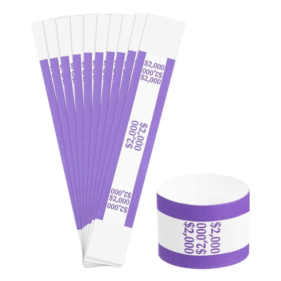 Uxcell Pack of 300 Money Band Bundles, Self-Adhesive Bill Wrappers, 5"x1.14", Purple