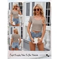thumbnail image 7 of Hibeli Women V Neck Short Sleeve Solid Color Slim Crop Top, 7 of 7