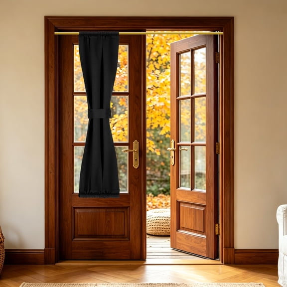 Uxcell 1 PC French Door Curtain, 12" x 40" Blackout Thermal Insulated Energy Saving Drape Polyester Rod Pocket Curtains & Drapes for Kitchen Front Door Window Treatments, Black