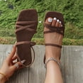 thumbnail image 2 of Women Shoes for Women Summer Casual Dress Square Open Toe Flat Sandals for Women Thin Crisscross Ankle Strap Comfort Slip On Sandals Wide Width Friendly Soft Suede Elegant Daily Walking Womens, 2 of 10