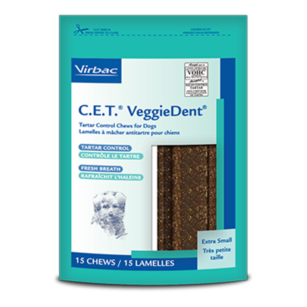 Virbac C.E.T. VeggieDent Dental Chews for Extra Small Dogs, 15 Chews