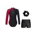 thumbnail image 2 of YEAHDOR Girls Gym Suit Glittery Long Sleeve Gymnastics Leotard with Short Hairband Sports Outfit Stage Performance Dancewear Burgundy&Black 14, 2 of 5