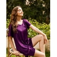 thumbnail image 2 of Ekouaer Women's Satin Nightgown Loose Sleepshirt V-Neck Sleepwear Short Sleeve Nightshirt Chest Pocket Sleep Dress, 2 of 6