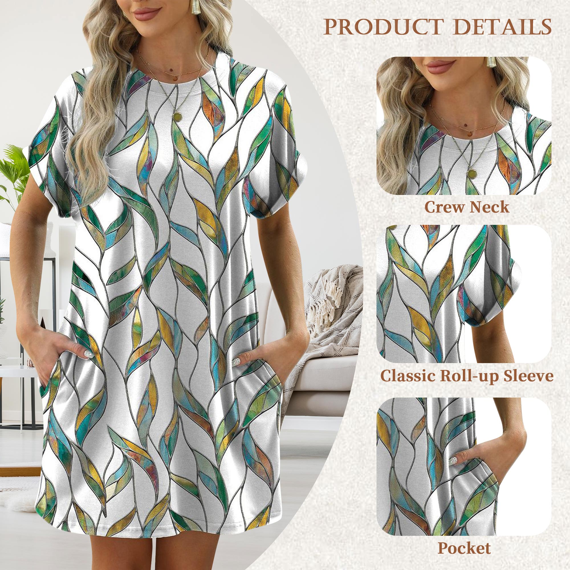 TEMOFON Women's Floral T-Shirt Dress with Pockets photo 3