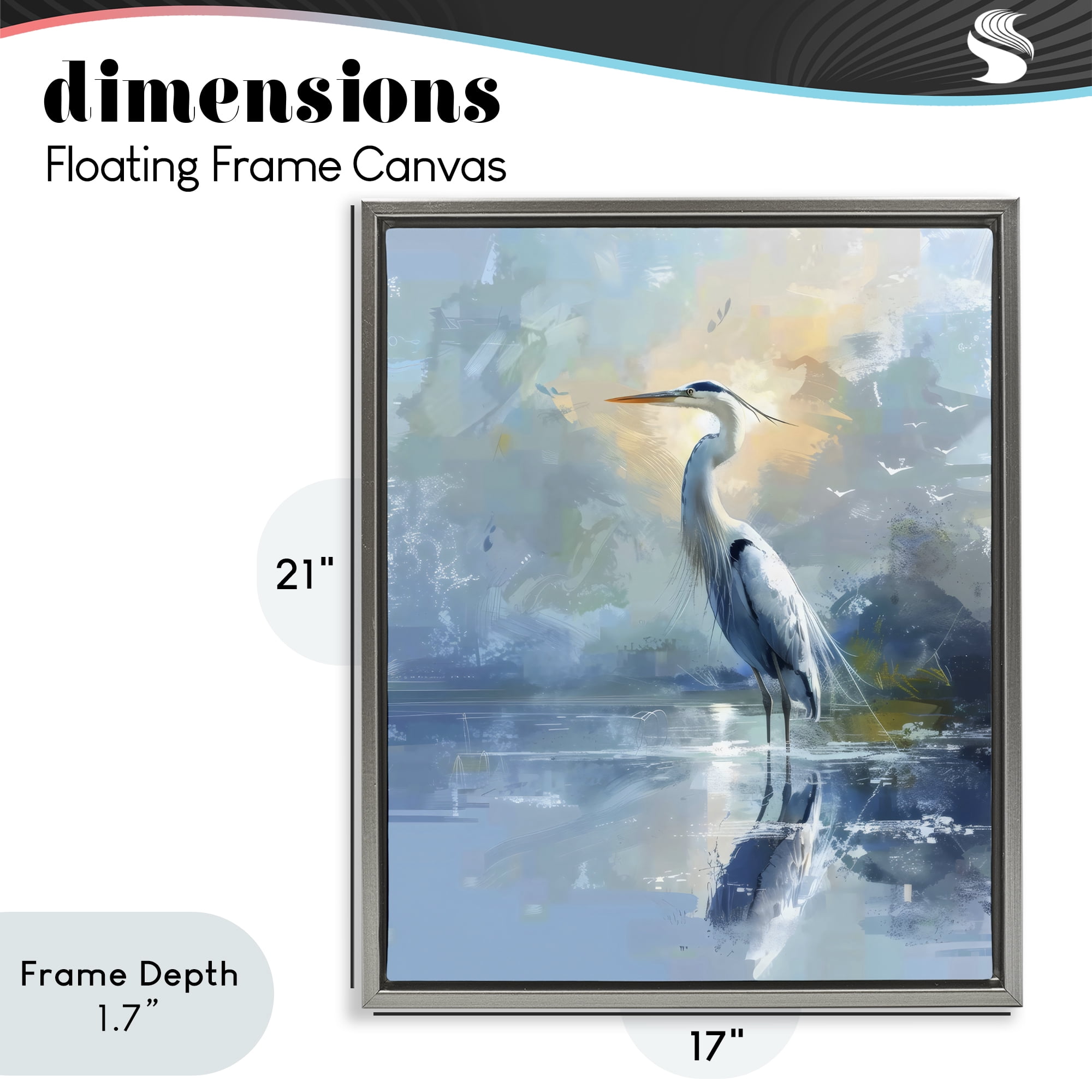 Stupell Industries Tranquil Heron with Dawn Glow Gray Framed Floater Canvas Wall Art, design by Creative Studio