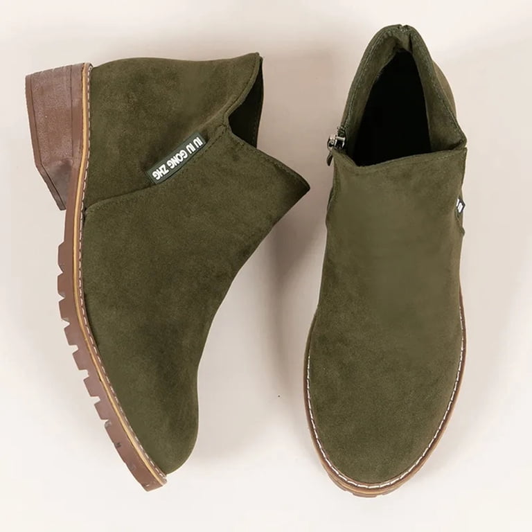 KaLI_Store Low Heel Ankle Boots for Women Warm Retro Walking Boot