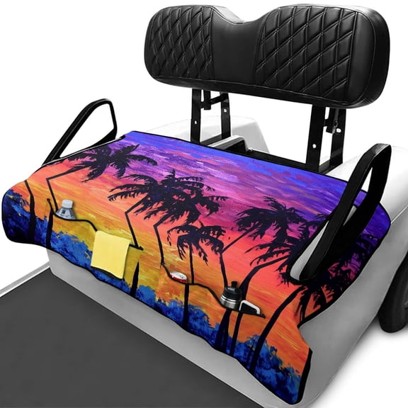 XYZCANDO Tropical Sunset Palm Tree Golf Cart Seat Cover - 4 Pockets, Non-Slip Washable Towel Cover for 2-Seat Golf Carts