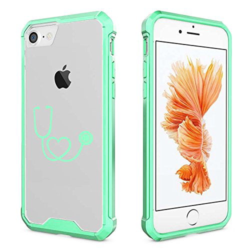 For Apple iPhone Clear Shockproof Bumper Case Hard Cover Heart Stethoscope Nurse Doctor (Mint For iPhone 7 Plus)