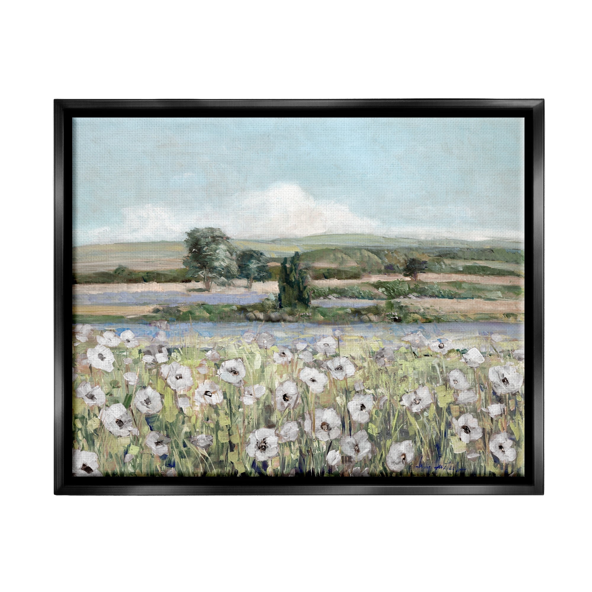 Stupell Industries Rural Flower Meadow Countryside Flowing Streams View Painting Metallic Gold Floating Framed Canvas Print Wall Art, Design by Sally Swatland
