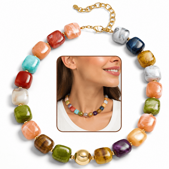 Vintage Chunky Beaded Necklace for Women Colorful Bubble Resin Bead Choker Statement Boho Charm Summer Beach Trendy Y2K Jewelry Gift