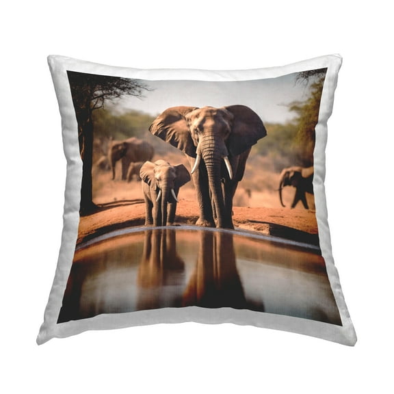 Stupell Industries Elephant & Calf at Waterhole Decorative Printed Throw Pillow Design by Noah Bay.