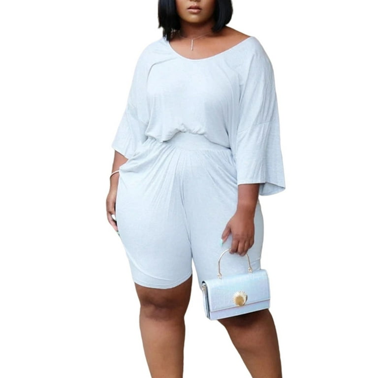 Sexy Dance Women's 2 Piece Outfits 3/4 Sleeve Crop Top Pockets Shorts Set  Sweater Plus Size Casual Loose Sweatsuit - Walmart.com