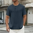 thumbnail image 2 of Men Henley Shirts Stretch Classic Summer Casual Button T-Shirt Navy L, 2 of 7